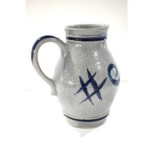 Original Gerzit Staffel Stoneware 6” Tall Pitcher Gray Blue West Germany Vintage